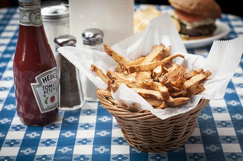 Hugo's signature dishes Homemade French Fries, Beer Cheese Soup, Grasshopper Crepes, Blue Moon Burger